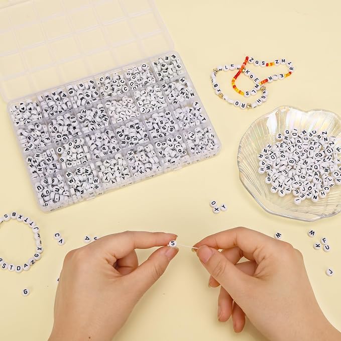 Quefe Alphabet Beads 1200Pcs Letter Beads, Acrylic 4x7mm Round Letter Beads Kits - Image 7