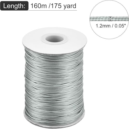 MECCANIXITY Waxed Cord 1.2mm Waxed Polyester Cord 175 Yard Wax String for Bracelet Making,Necklaces, Beading,Jewelry Making and DIY Crafts(Light Gray)