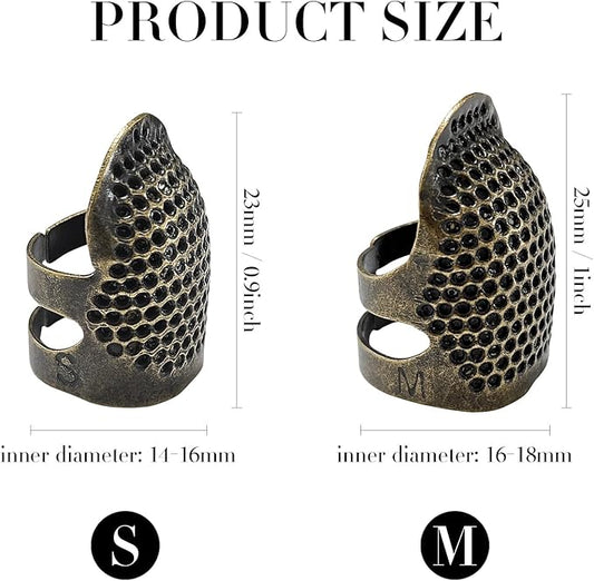 FR 4 Pack (2 Sizes, S/M) Sewing Thimble Finger Protector, Adjustable Finger Metal Shield Protector Pin Needles Sewing Quilting Craft Accessories DIY Sewing Tools Needlework Copper