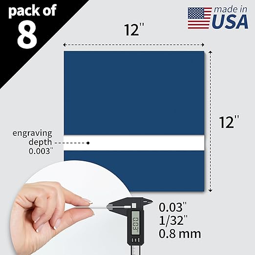 Trotec TroLase | 12"x12"x1/32", 8 Pcs | Sapphire/White | 2 Ply | Modified Acrylic | Laser Engraving Double Color Plastic Sheet | Engraving Blanks for Laser, Saw, Guillotine | Made in USA