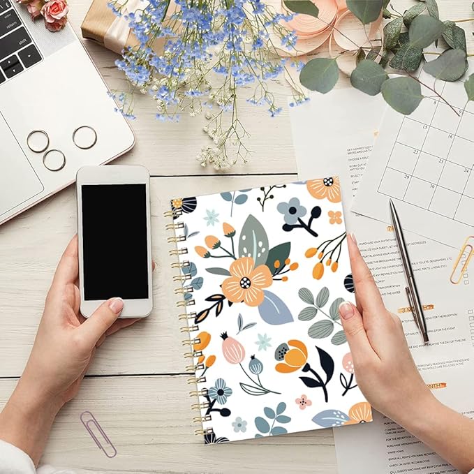 (3-Pack) A5 Blank Notebook - 70 Sheets/140 Pages Per Blank Paper Notebook, 100 GSM Thick White Paper, 5.8" x 8.3" Spiral Blank Journal, Flowers