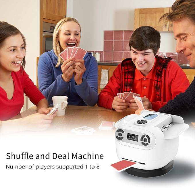 2025 Automatic Card Shuffler and Dealer Machine, 2-in-1 360°Rotating Card Dealer and Shuffler Machine, Super Quiet, Safer, Various Card Games for Home and Club-White