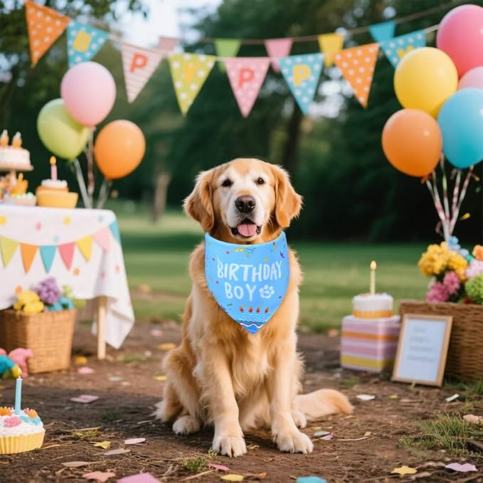 Dog Birthday Bandana Boy for Small Dogs, Reversible 2 Patterns in 1, Happy - Image 6