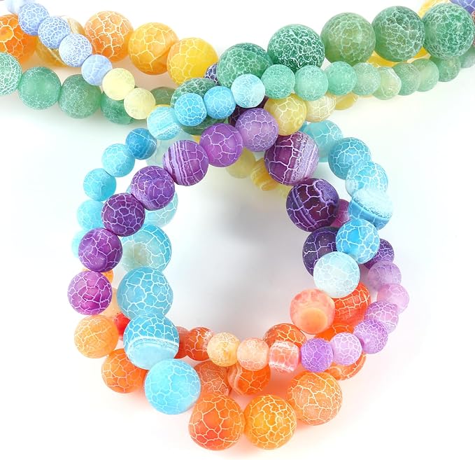 60pcs Natural Matte Rainbow Oxidized Gemstone Beads,6mm Frosted Round Loose - Image 7