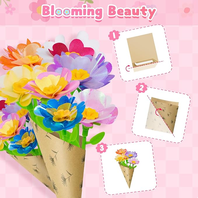 Deesry Fabric Flower Bouquets Toys, DIY Flower Craft Kits Year, Flowers Market Toy, Educational Arts & Crafts Toy, DIY Creative Activity As Christmas Birthday Gift for 4 5 6 7 8 Year Toddler Girl-02