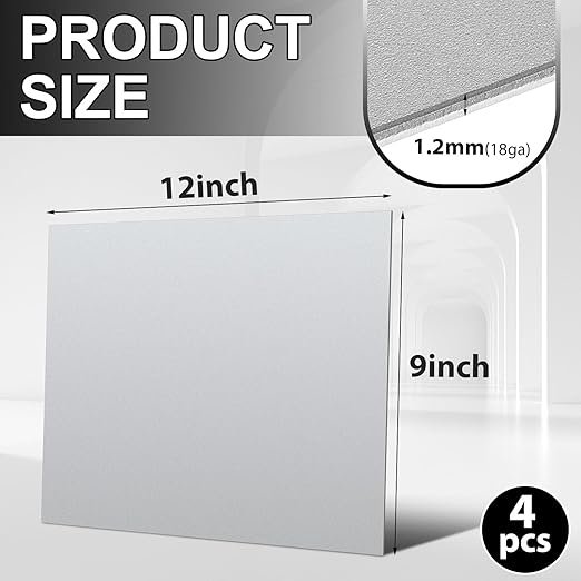 Hicarer 4 Pcs Mild Steel Sheet Cold Rolled 18 Gauge Metal Plate Weldable Metal Sheets for Professional Industrial DIY Use, Clean Surface Easy to Weld (9" X 12")