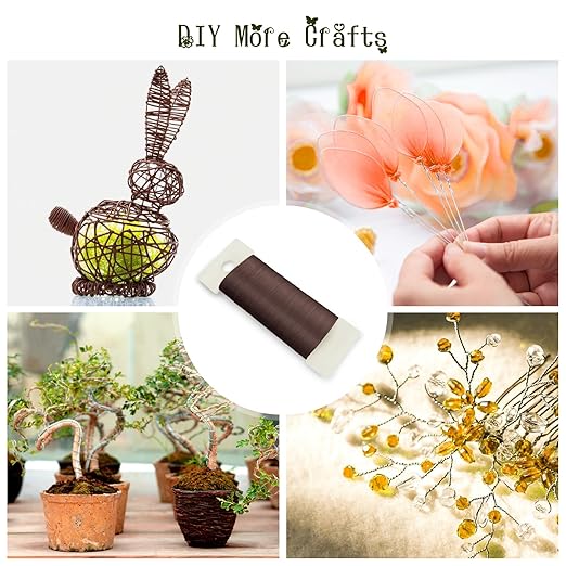 Floral Wire, 38 Yards 114 Ft 22 Gauge Metal Wire for Crafts, Flexible Wreath Flower Thin Craft Wire for Ornaments Ribbon Making DIY, Coffee