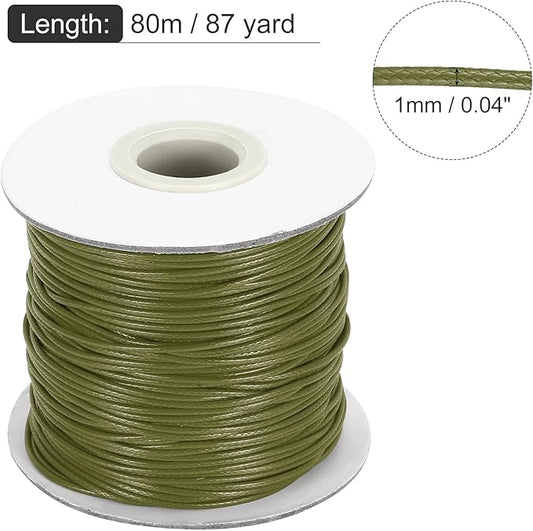 MECCANIXITY Waxed Cord 1mm Waxed Thread 87 Yard Wax String Leather Cord for Bracelet Making, Necklaces, Beading, Jewelry Making and DIY Crafts(Army Green)
