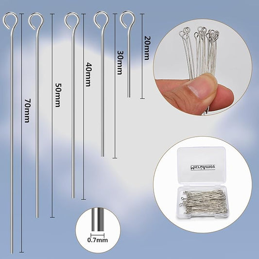 260pcs Silver Filled Eye Pins Non Tarnish Craft Earring Bracelet Jewelry Making Accessories Supplies (20mm (0.78in, Silver-Eye Pin)