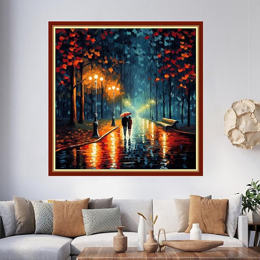 Foxhool Beginners Cross Stitch Kits Stamped Full Range of Embroidery Kits for Adults DIY Cross Stitches kit Embroidery Patterns for Needlepoint kit-Romantic Couple 17.7x17.7 inch