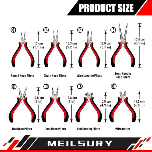 8PCS Jewelry making tools, jewelry tools set with Wood Holder,Professional jewelry pliers idear for DIY jewelry repair, wire wrapping, beading, crafting, crimping, and cutting