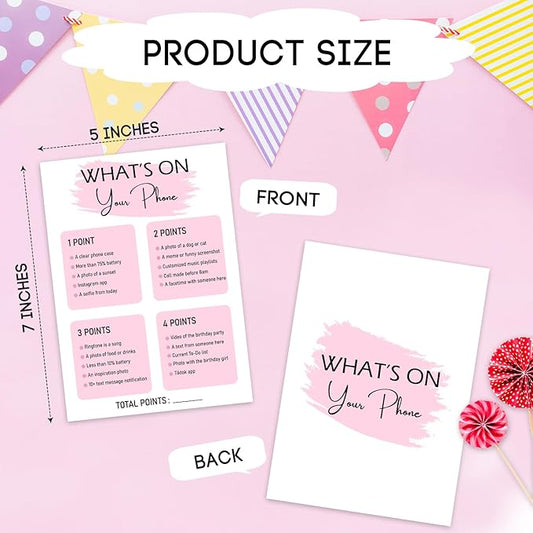 Birthday Party Game - What's On Your Phone,Birthday Party Activity Favor, Set of 20 Games Cards, Birthday Supplies, Activity, Decorations -B02