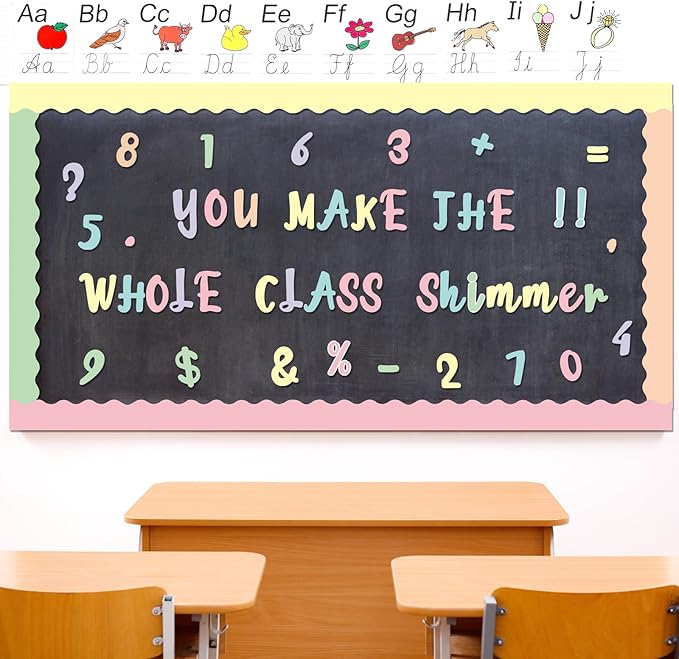 221 Pcs Bulletin Board Letters Round Alphabet Number Punctuation Symbol Combo Letter Cutouts Classroom Decoration for School Classroom Chalkboard Poster Board(Macaron Italic)