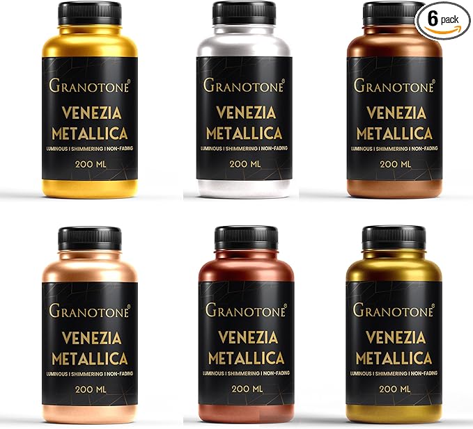 GRANOTONE Metallic Acrylic Paint Set - 6 Vibrant Colors, 7 oz Each | Non-Toxic Student-Friendly Paints for Art, Craft & Hobby | Ideal for Artists & Kids | Premium Quality | Made in India