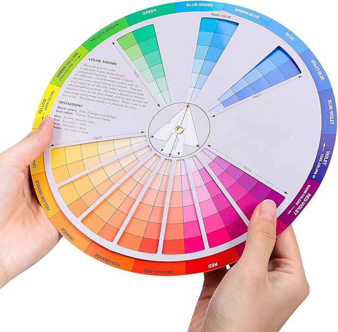 Garneck Creative Color Wheel Learning Chart Color Mixing Rotation Tool for Art and Nail Professionals Easy Use Colour Guide with Tints Shades and Definitions