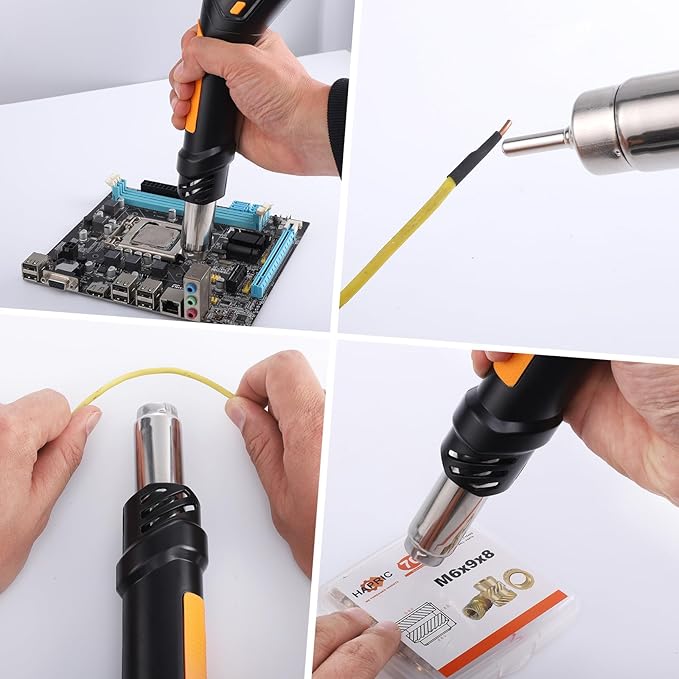 Heat Gun, 700W 212°F~932℉(100°C~500°C) Mini Soldering Heat Gun Hot Air Rework Station with LED Digital Display & 5Pcs Nozzles & 5Pcs Accessories for Crafting Shrink Tubing Electronics DIY(5FT)