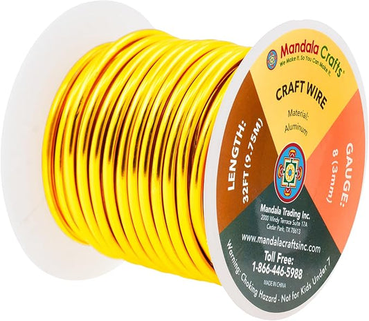 Mandala Crafts 8 Gauge Anodized Aluminum Craft Wire for Jewelry Making - 32 FT Colored Flexible Light Gold Wire - Bendable for Bonsai Armature Crafting Sculpting
