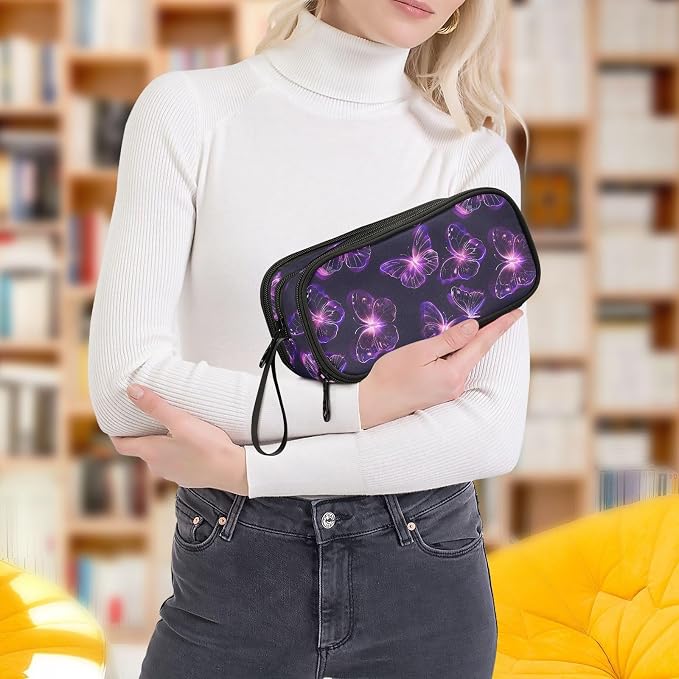 Butterflies Purple Neon Pencil Case Box Boys Girls Large Pencil Pouch Zipper - Image 8
