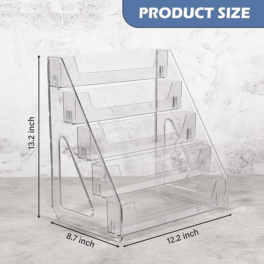 2 Pack Upgraded 5 Tier Acrylic Card Display Stand, Clear Display for Greeting Cards, Sports Cards, Postcards, Stickers & Brochures, Easy Snap-On, Increased Height & Thickness for Better Presentation