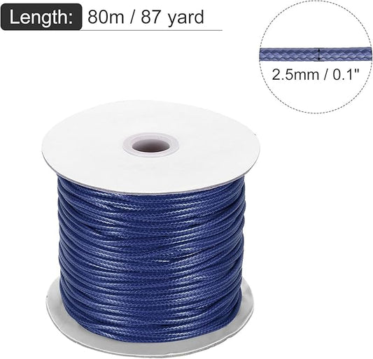 MECCANIXITY Waxed Cord 2.5mm Waxed Polyester Cord 87 Yard Wax String for Bracelet Making, Necklaces, Beading, Jewelry Making and DIY Crafts(Navy Blue)
