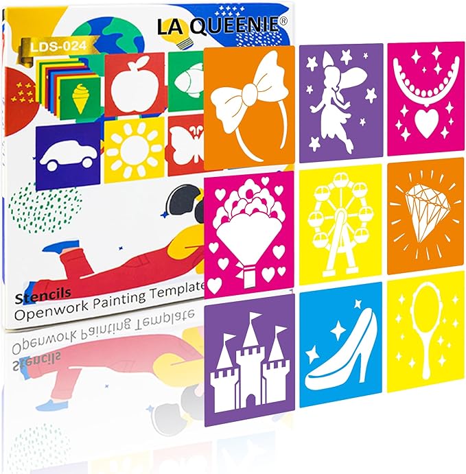24 Pieces Stencils for Kids,Large Drawing Stencils Chalk Template,8 Inches Washable Shape Template Kit for Crafts,Painting Drawing for Kids Toddlers Preschool(Princess, 8 inch)