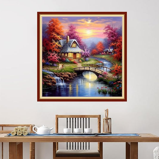 Foxdiviy Stamped Cross Stitch Kits for Beginners Full Range of Cross Stitching 11 CT Printed Cross Stitch Kits for Kids Adults Cross Stitch Patterns Needlepoint Kits-Dream Home 18x18 inch