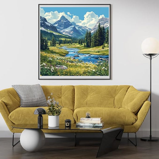 14ct Counted Cross Stitch Kits for Adults Mountains River Flowers Printed Stamped Cross Stitch Patterns Kits Cross Stitch Supplies (Mountains River Flowers)