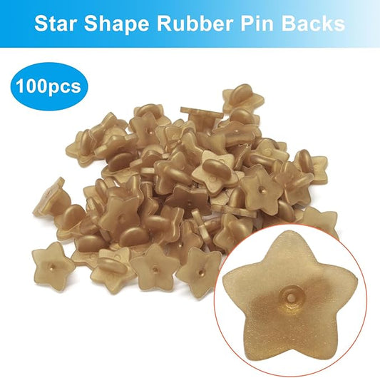 100 Pack Star Shape Rubber Pin Backs, Lapel Pin Backing Locking Pin Keepers, Brooch Holder for Uniform Badge Hat Tie(Gold)
