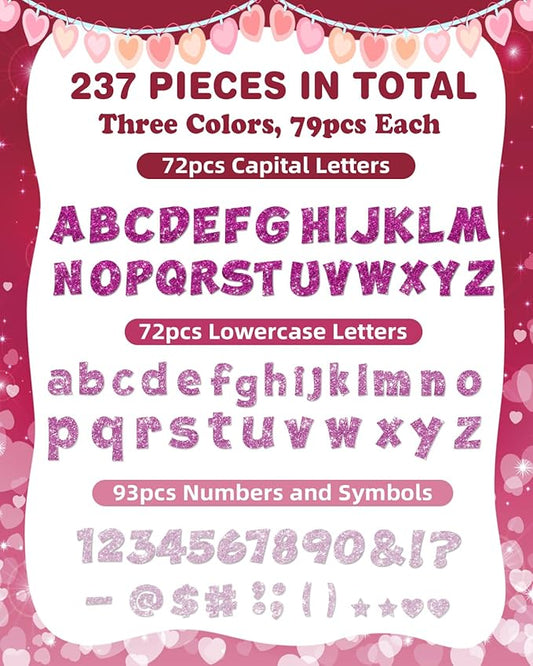 237 Pcs Glitter Bulletin Board Letters, Numbers and Punctuation, Poster Board Letters Alphabet Cut Out Cardboard Letters Accessories for Classroom Display Decorating Supplies 4inch (Pink Mix)