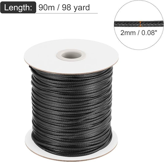 MECCANIXITY Waxed Cord 2mm Waxed Polyester Cord 98 Yard Wax String for Bracelet Making, Necklaces, Beading, Jewelry Making and DIY Crafts(Black)