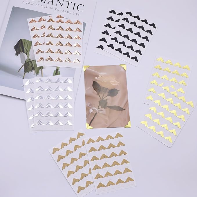 240 Pieces Photo Corners Self Adhesive Photo Corner Stickers, Picture Mounting Corners Acid Free Photo Corner for DIY Scrapbook, Album, Picture Frames, Journal Supplies (Multicolor)