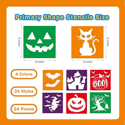24 Pieces for Kids,Large Drawing Chalk,8 Inches Washable Shape Template Kit for Kids Crafts,Painting Drawing,School Projects (Halloween, 8 inch)