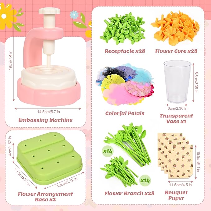 Fabric Flower Bouquets Toys - Arts & Crafts for Kids,Educational Toys for 4 5 6+ Year Old Girls,DIY Toddler Craft Kits for Girls Ages 4-6,Build Your Flower Bouquet, Ideas Birthday Gifts for Girl