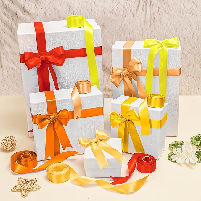 1 Inch Orange Satin Ribbons for Crafts, 6 Rolls Single-Faced Orange Assorted Ribbons for Gift Wrapping Flower Bouquet Wedding Invitations Bridal Shower Hair Bows Garland Party Decor