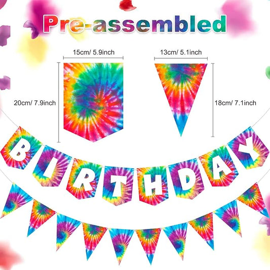 2 Pieces Tie Dye Birthday Party Banner Decorations Hippie Happy Birthday - Image 2