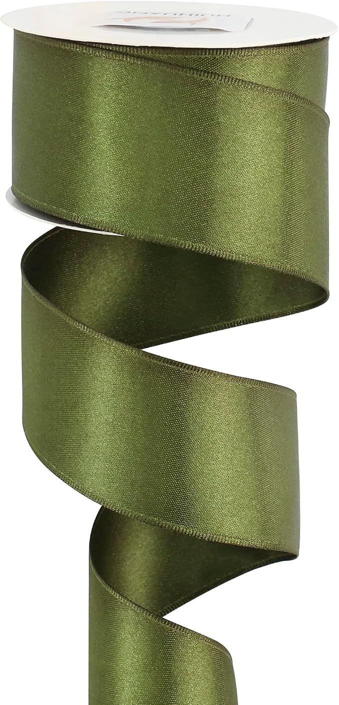 HUIHUANG Moss Green Satin Wired Ribbon 1-1/2 inch Moss Wire Edge Ribbon - Image 7