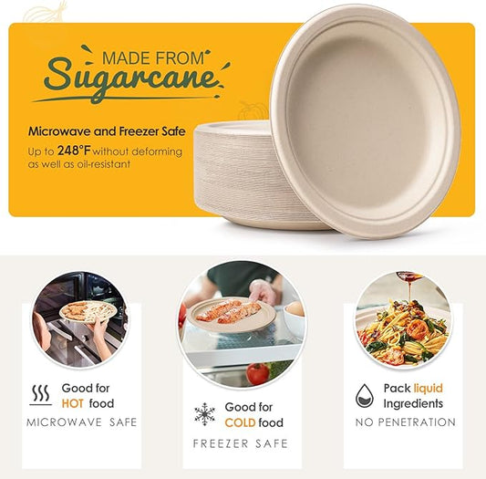 Gezond Compostable Paper Plates - 700pcs Biodegradable Heavy-duty Brown Plates Set for Party