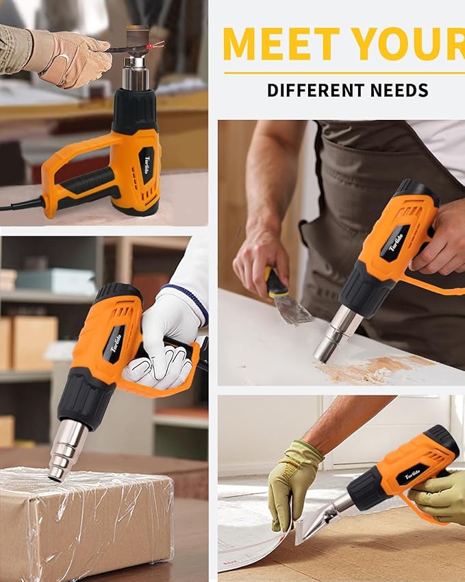 Heat Gun 1500W 120°F-1020°F(50°C-550°C) Fast Heating Heavy Duty Hot Air Gun Kit Variable Temperature Control Overheat Protection with 4 Nozzles for Crafts, Shrinking Pvc, StrippingPaint