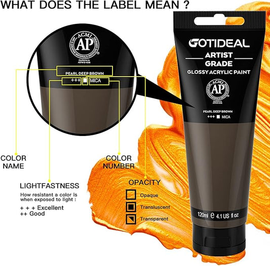 GOTIDEAL Metallic Acrylic Paint Pearl Deep Brown Tubes(120ml, 4.1 oz) Non Toxic Non Fading,Rich Pigments for Painters, Adults & Kids, Ideal for Canvas Wood Clay Fabric Ceramic Craft Supplies