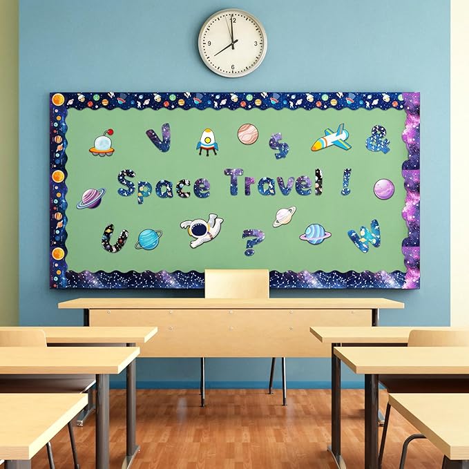 221 Pcs Bulletin Board Letters Round Alphabet Number Punctuation Symbol Combo Letter Cutouts Classroom Decoration for School Classroom Chalkboard Poster Board(Space Round)