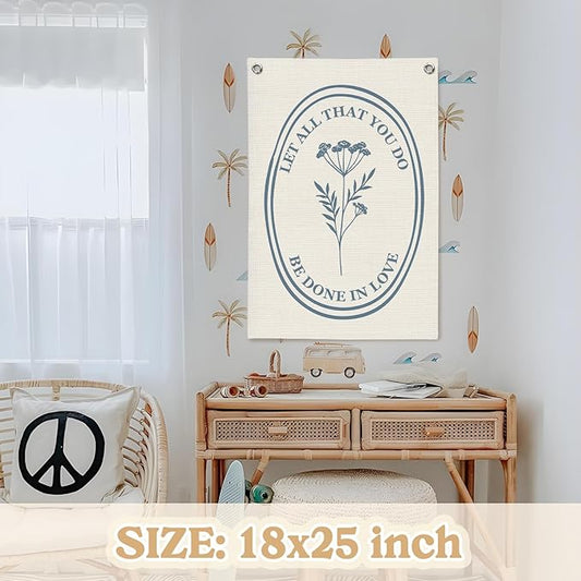Christian Wall Art,Positive Affirmations Flower Wall Decor Banner,Let All That You Do Be Done in Love Wall Hanging Flag for Classroom Playroom Bedroom Nursery Dorm 18x25 Inch