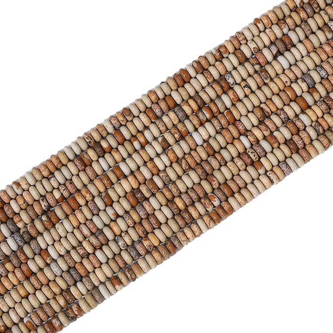 Natural Brown Picture Disk Stone Beads 4x2mm 160pcs Rondelle Loose Semi Gemstone Beads for Jewelry Making Design