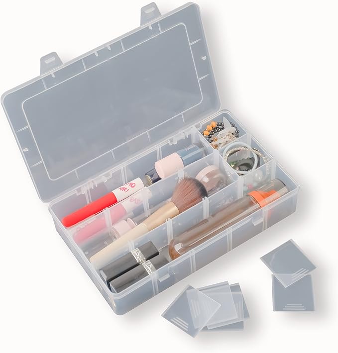 2 Pack Plastic Small Crafts Storage Boxes with Adjustable Dividers (15 Grid)