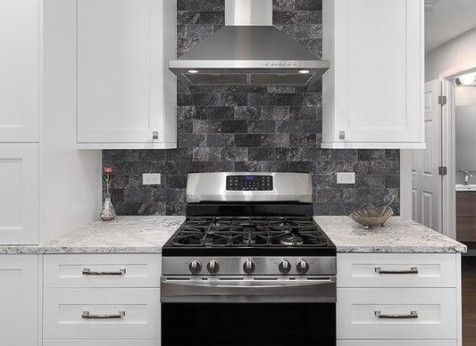 100 Pieces Peel and Stick Backsplash for Kitchen, 3" x 6" PVC Subway Tile 2025 Upgraded Graphite Stone Backsplash Stick on Tile Elevate Kitchen Fireplace RV