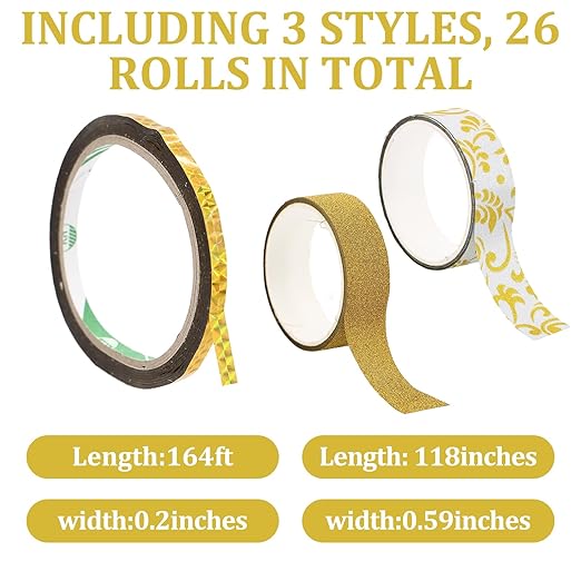26 Rolls Glitter Washi Tape, Colored Masking Tape Set, 5mm/15mm Decorative Tape for DIY Art Crafting Scrapbooking Journaling Gift Packaging