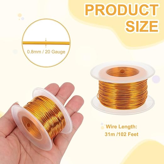 uxcell 20 Gauge / 0.8mm Anodized Aluminum Wire for Jewelry Craft Making, 102 Feet Bendable Flexible Wire for DIY Home Decor Gardening Sculpture, Gold