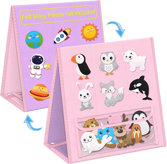 Foldable Felt Board - Double-Sided Flannel Story Board for Preschool Learning, Interactive Storytelling & Play | 33" x 12" Portable Felt Play Board for Home & Classroom Use (Pink)