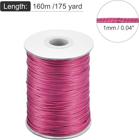 MECCANIXITY Waxed Cord 1mm Waxed Polyester Cord 175 Yard Wax String for Bracelet Making,Necklaces, Beading,Jewelry Making and DIY Crafts(Rose Red)