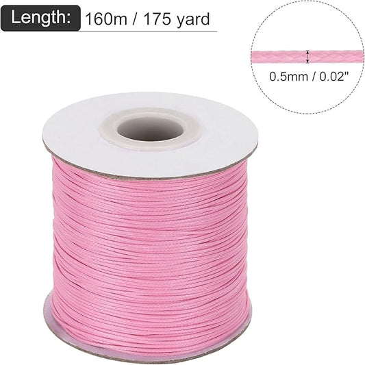 MECCANIXITY Waxed Cord 0.5mm Waxed Polyester Cord 175 Yard Wax String for Bracelet Making, Necklaces, Beading, Jewelry Making and DIY Crafts(Dark Pink)