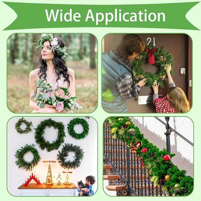 Tenn Well Green Floral Wire, 3 Pack Christmas Wreath Wire, 295 Feet 22 Gauge Florist Ties for Flower Arrangements, Christmas Ornaments, Wreath Making, Gardening, Crafts